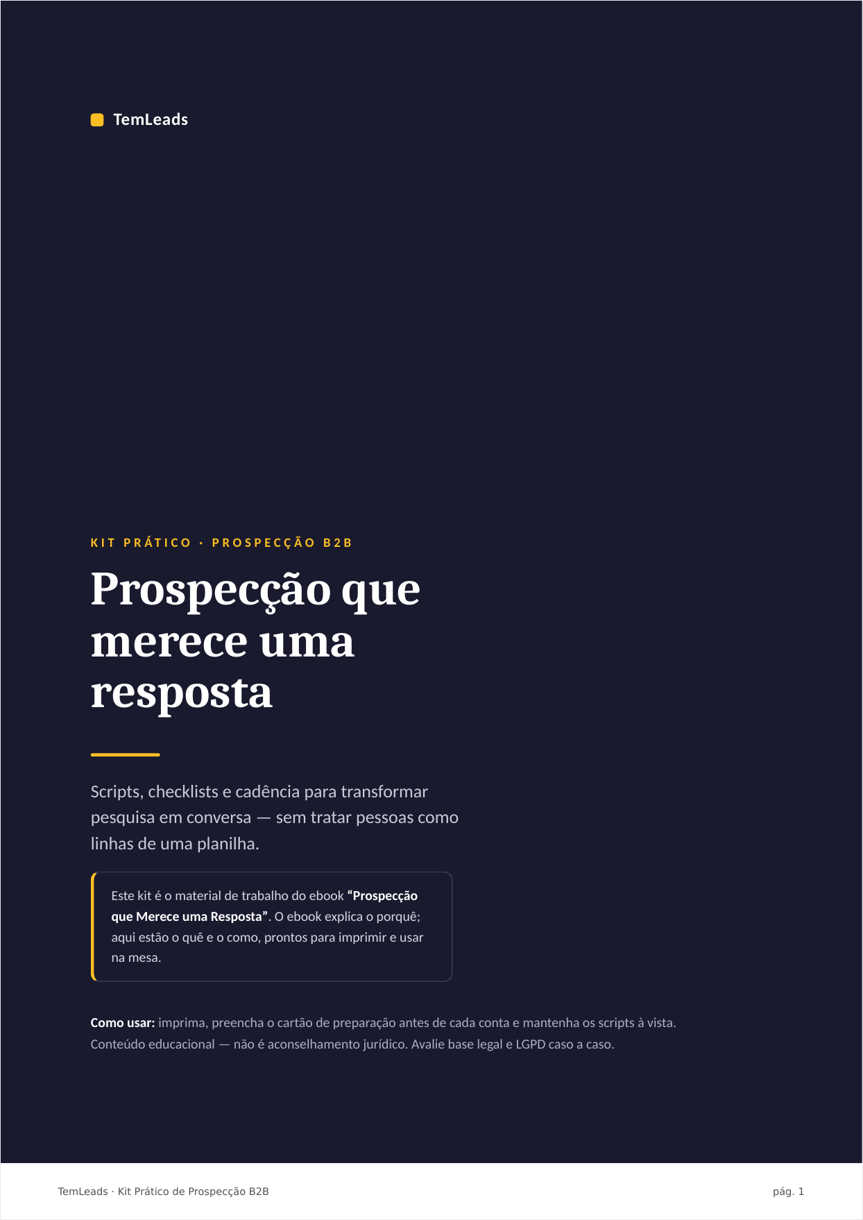 Capa do Kit Prático de Prospecção B2B da TemLeads